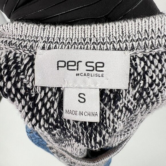 Per Se By Carlisle Womens Blue & Black Patterned Long Sleeve Sweater S Small - Picture 4 of 7